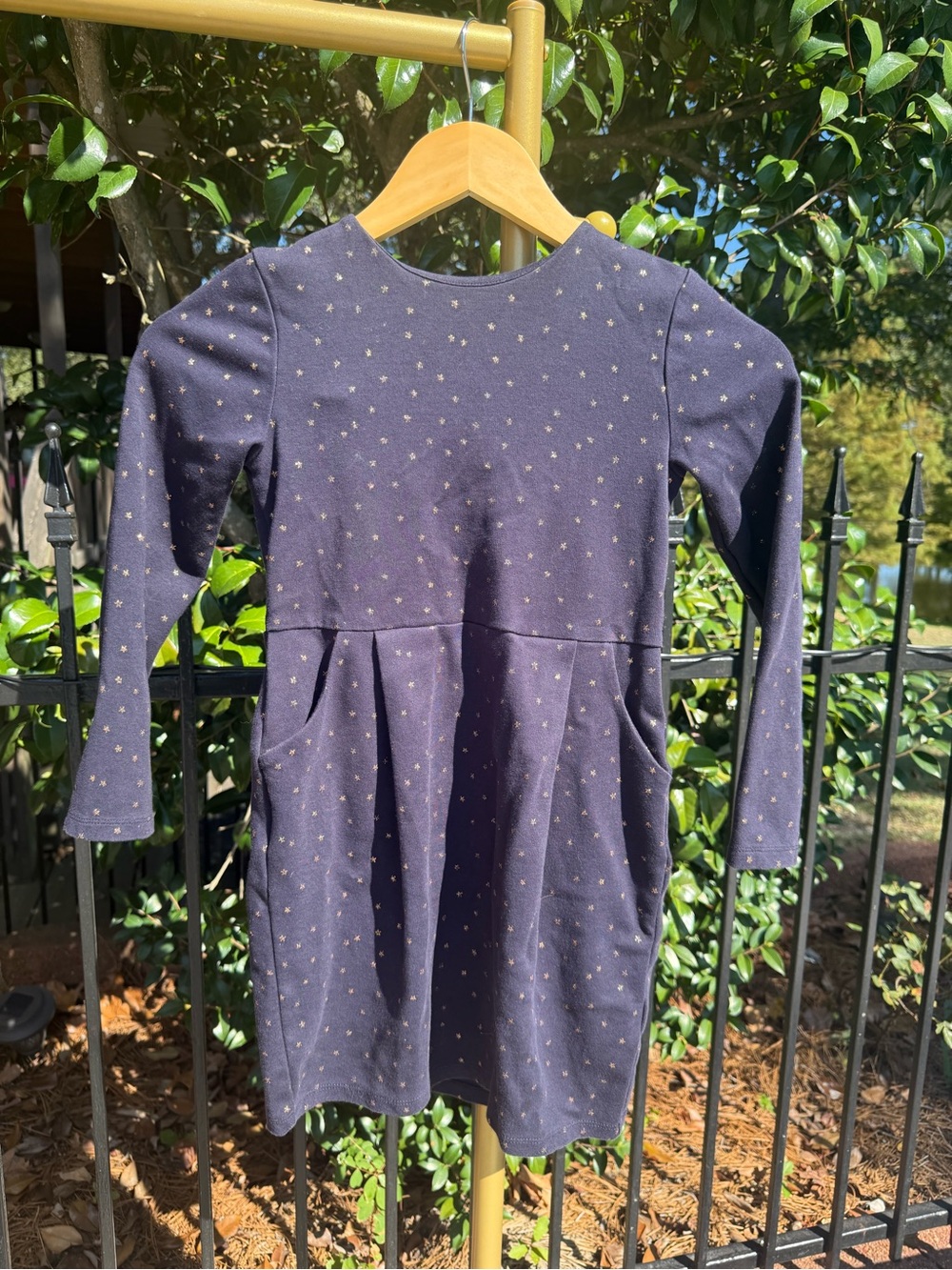H&M Navy Long-Sleeve Dress with Gold Star Detail 6X/7